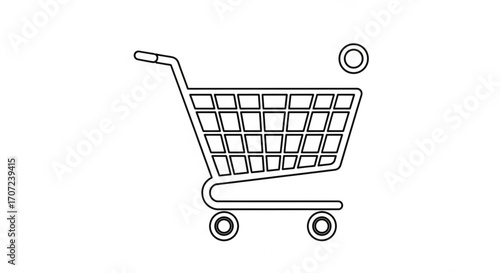 Sleek shopping cart outline for e-commerce promotions, adding items illustration, online retail concept, modern store design, simple marketing, and shopping experience