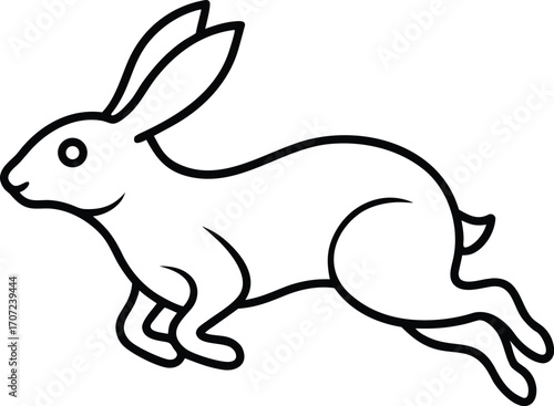 Vector art of simple black and white line drawing of a rabbit in motion