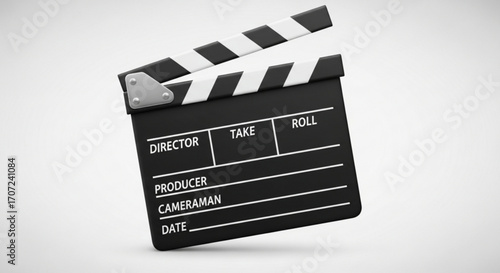 Classic black film clapperboard ready for action, capturing directorial notes for scene production and movie making, a symbol of cinema industry creativity and professional filmmaking.