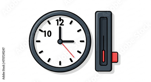 Modern analog clock face and volume slider icon symbolizing time management, scheduling, productivity, and audio control for digital interfaces and presentations