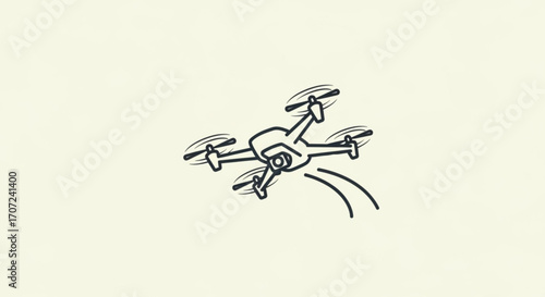 Dynamic drone capturing aerial footage with sleek camera, symbolizing modern surveillance and innovative exploration in technology
