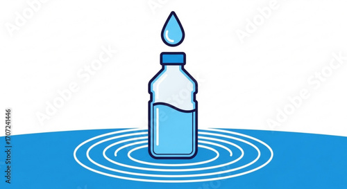 Refreshing water bottle with a droplet falling into ripples, conveying purity and hydration for a healthy lifestyle, ideal for health campaigns and wellness branding.