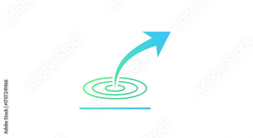 Dynamic arrow launching upwards from concentric circles signifies growth, progress, and achieving goals with vibrant gradient colors