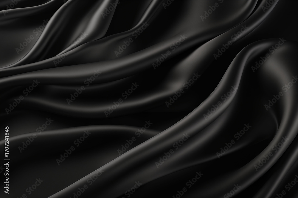 Fototapeta premium Black silk with smooth folds and light reflecting on the beautiful fabric. Background.