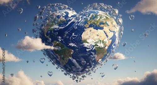 Heart shaped earth symbolizing global love and environmental care