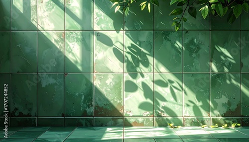 Wallpaper Mural Sunlight streams through a window, casting shadows on a tiled wall Torontodigital.ca