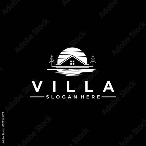 Beach resort logo design template, villa logo, minimalist vector illustration