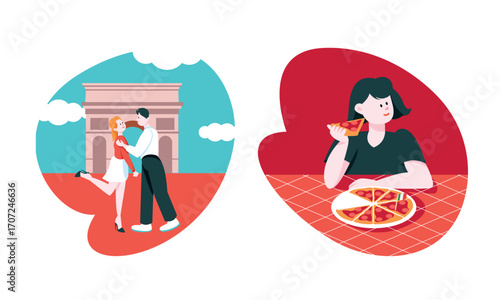 Delighting in Romantic Moments and Culinary Experiences Through Vibrant Illustrations
