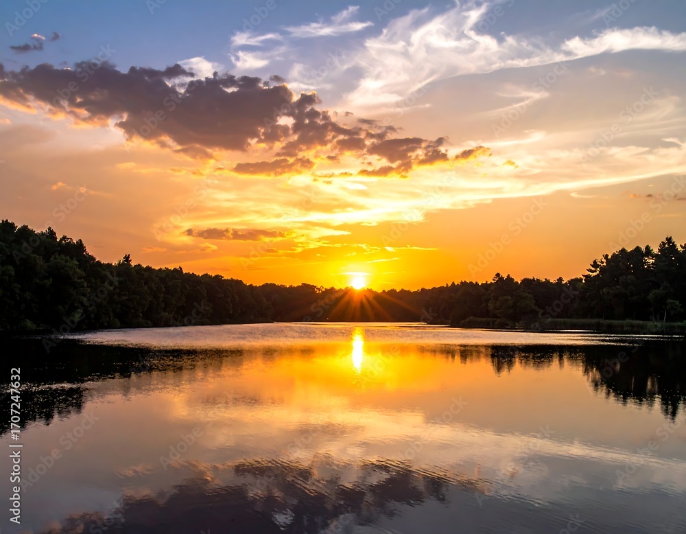 Fototapeta premium Serene sunset over a lake (1)