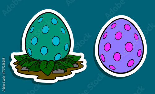 Cute Dinosaur Egg Stickers Teal Polka and Pink Dots
