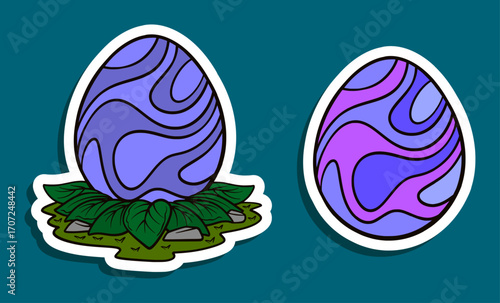 Cute Dinosaur Egg Stickers Purple Swirl Pair