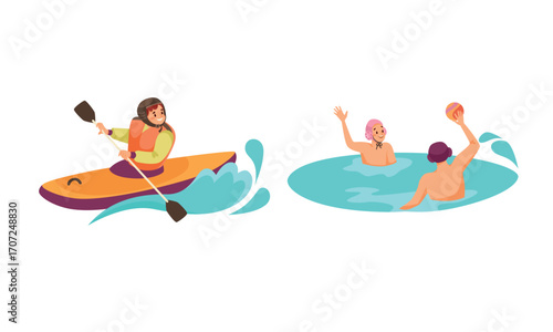 Outdoor Water Sports Fun Engaging in Exciting Kayaking and Enjoyable Swimming Activities