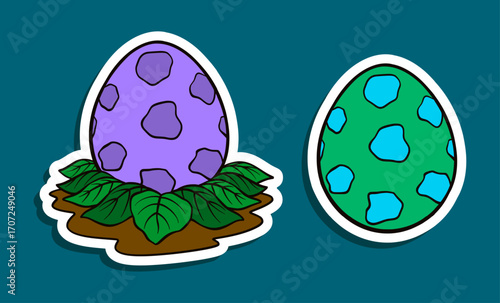 Cute Dinosaur Egg Stickers Purple Spots and Teal Blobs
