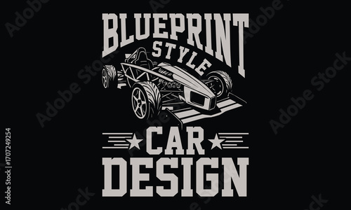 Blueprint Style Car Design - Formula 1 Racing T-Shirt Design 