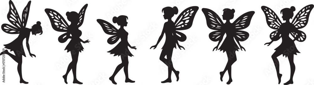 Fototapeta premium Elegant Fairy Silhouettes Dancing Gracefully in Mystical Shadow Realm