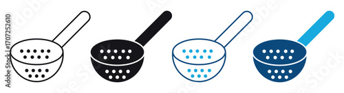 Strainer icon set . Colander line and flat icon, kitchen cooking utensils , vector illustration .