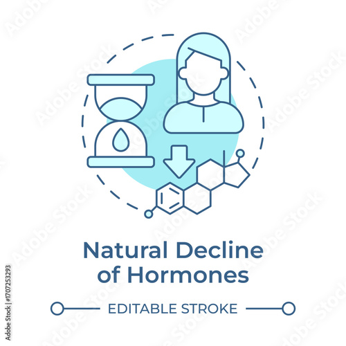 Natural decline of hormones soft blue concept icon. Law estrogen and progesterone levels. Cause of menopause. Round shape line illustration. Abstract idea. Graphic design. Easy to use in blog post