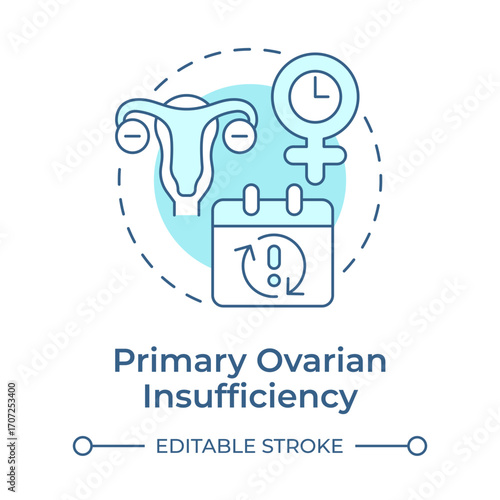 Primary ovarian insufficiency soft blue concept icon. Irregular and absent periods. Cause of menopause. Round shape line illustration. Abstract idea. Graphic design. Easy to use in blog post