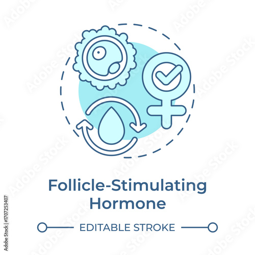 Follicle stimulating hormone soft blue concept icon. Regulating menstrual cycle. Menopause treatment. Round shape line illustration. Abstract idea. Graphic design. Easy to use in blog post