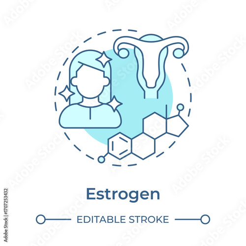 Estrogen soft blue concept icon. Primary female sex hormone. Menopause treatment. Gynecological diagnostics. Round shape line illustration. Abstract idea. Graphic design. Easy to use in blog post
