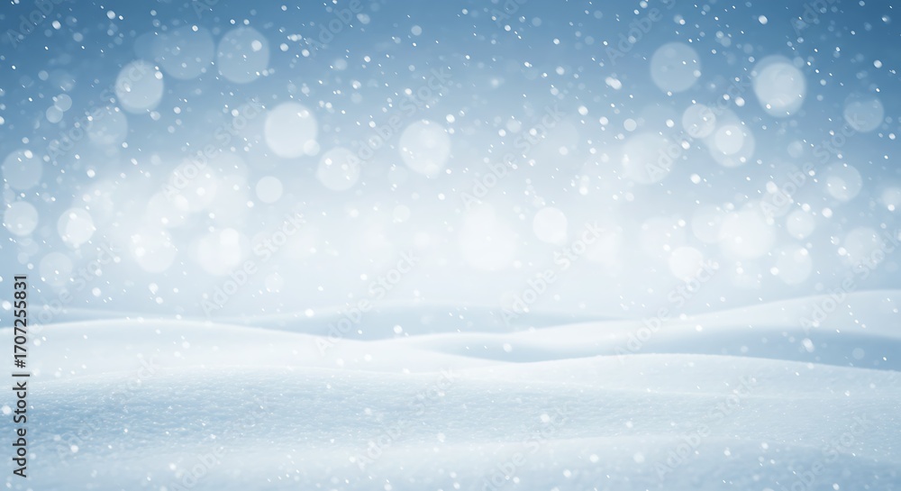 Naklejka premium A magical winter scene with soft, rolling snowdrifts and falling snowflakes