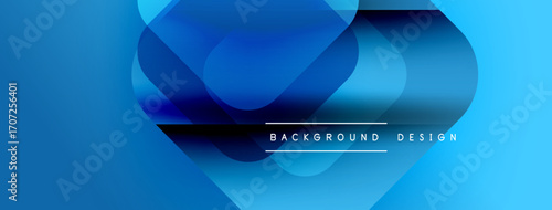 Abstract blue background. Overlapping shapes create dynamic visual effect. Modern design elements suggest technology, innovation.