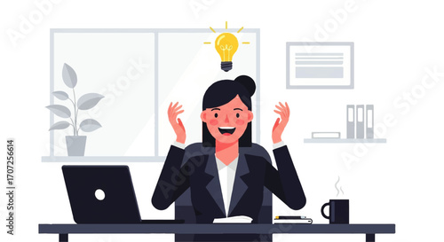 The Idea Genesis: An Illustration of a professional woman with a brilliant light bulb above her head symbolizes innovation and problem-solving prowess.