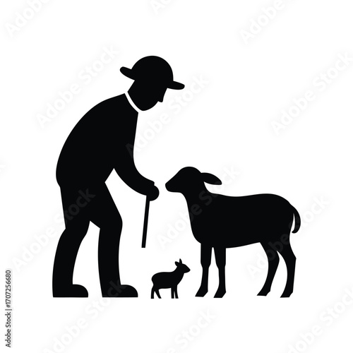 herdsman-tending-young-lamb-on-white-background.eps