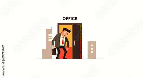 Disappointed Office Worker Entering Work
