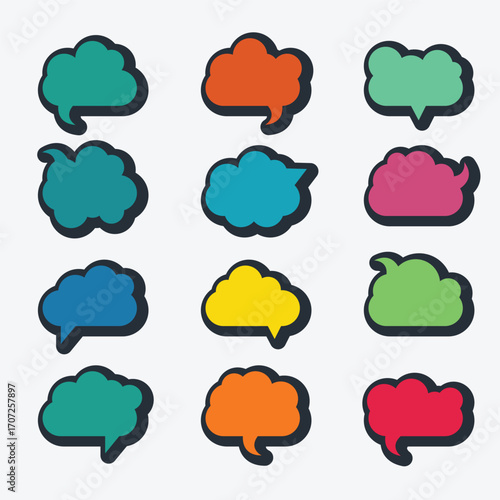 Pack of empty color comic speech set bubbles.