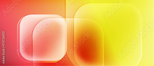 Abstract composition featuring rounded squares, gradient colors. Red transitions to yellow, creating vibrant visual effect. Smooth shapes overlap.