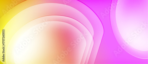 Abstract layers blend, creating vibrant gradients. Yellow, pink hues dominate composition. Smooth curves suggest movement, depth.