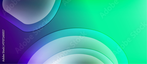 Abstract background features layered shapes, vibrant colors. Gradient transitions create smooth visual flow, modern aesthetic.