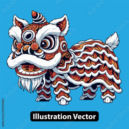 Lion Dance Costume Illustration Depicting Festive Cultural Celebration for Lunar New Year