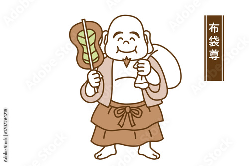 かわいい七福神の線画ベクターイラスト　布袋尊