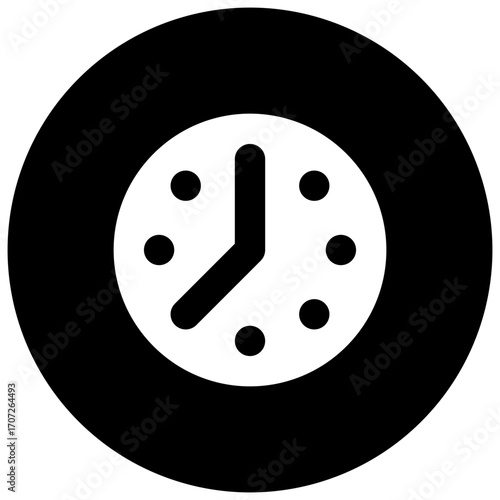Clock. Outlined stroke vector icon with black-filled details.