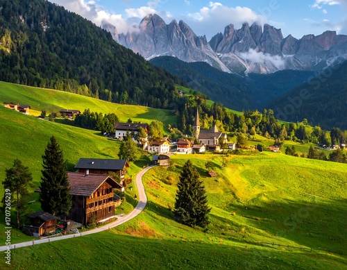 Wallpaper Mural Picturesque alpine village nestled in a valley (1) Torontodigital.ca