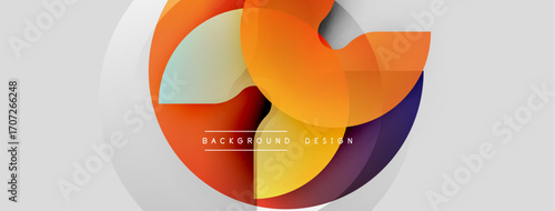 Abstract colorful design. Overlapping shapes create dynamic visual effect. Gradient hues blend smoothly, modern aesthetic.