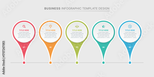 Modern Circular Round Timeline Infographic Design Template with 5 Data Points