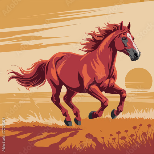 illustration, horse, vector, wild, symbol, silhouette, background, red, art, stallion, farm, animal, drawing, design, mammal, speed, sport, freedom, isolated, equestrian, orange, nature, fire, head, 