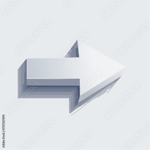 Vector illustration of a modern white 3D arrow pointing right, a symbol for direction and navigation