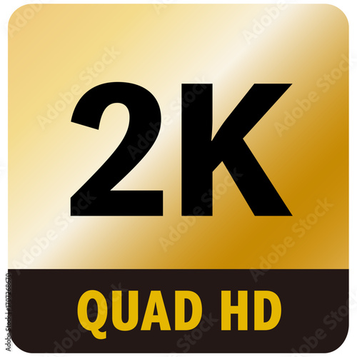2K QUAD HD ロゴ　アイコン　ゴールド　背景透過