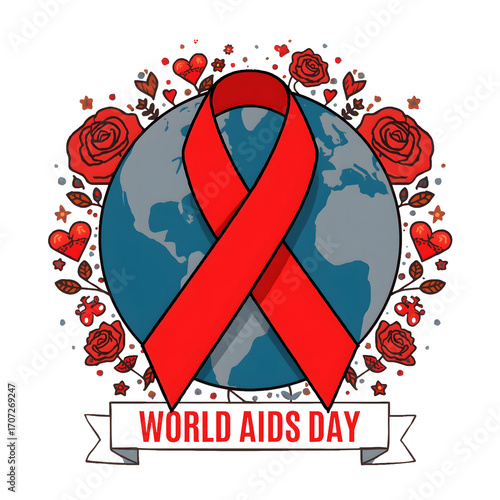 World AIDS Day Globe with Red Ribbon – Support and Solidarity