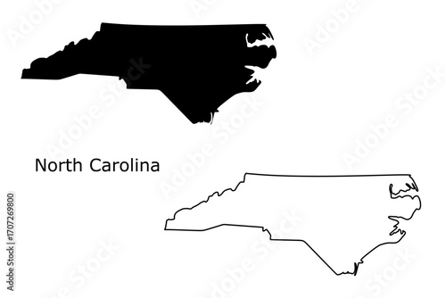 North Carolina map set. North Carolina USA map vector. North Carolina silhouette and outline map on white background