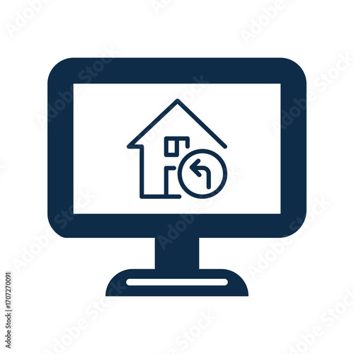 An icon showing a desktop computer monitor with a house icon displayed on the screen. The house has a circular arrow symbol, which represents the process of data entry or modification