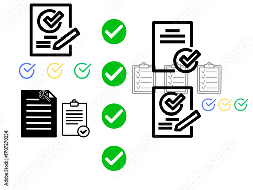 business and finance icons, Automated document approval and quality control concept, a professional verifies and manages digital paperwork on a laptop using a smart business and finance icons set
