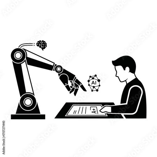 Robot arm interacting with human and ai technology pictogram vector illustration scalable vector