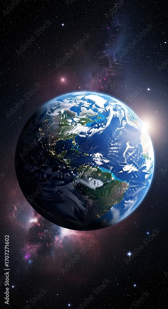 Fototapeta premium Earth view from deep space displaying detailed continents atmosphere