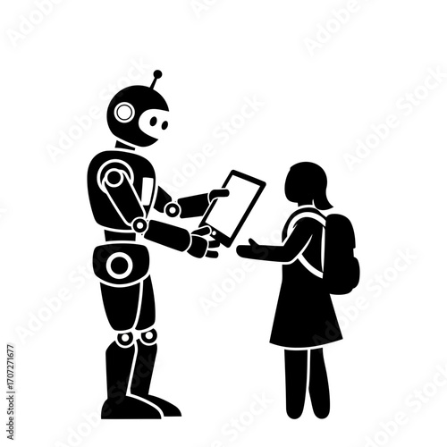 Futuristic robot teaching child tablet education concept vector illustration icon scalable vector