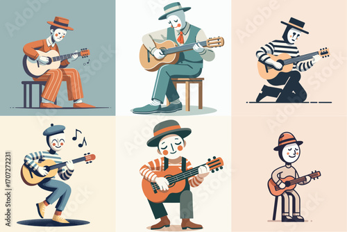 vector illustration set of mimes playing guitar